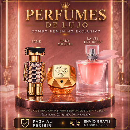 Set de 3 Perfumes de Lujo Femininos | Lady Million + La Vie Est Belle + Fame