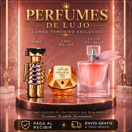 Set de 3 Perfumes de Lujo Femininos | Lady Million + La Vie Est Belle + Fame
