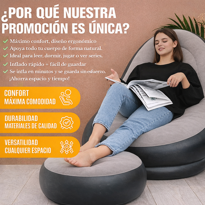 COMBO 3 EN 1: Sofa Inflable Premium + Sillon Inflable + Inflador Manual