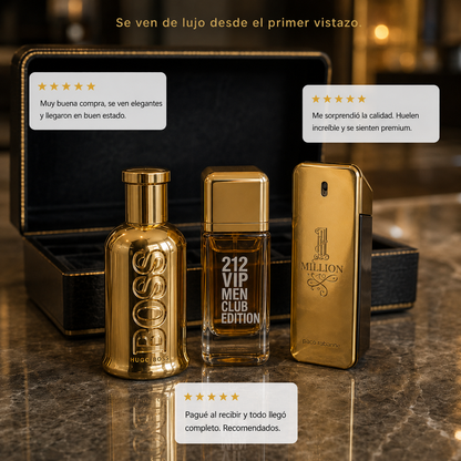 Set de 3 Perfumes de Lujo Masculinos | 1 Million + 212 VIP Men + Boss Bottled