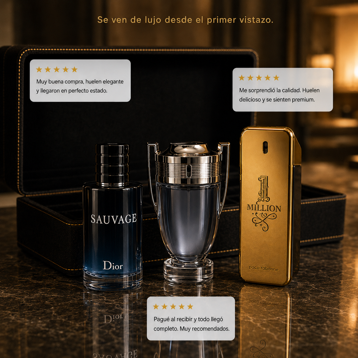 Set de 3 Perfumes de Lujo Masculinos | 1 Million + Invictus + Sauvage