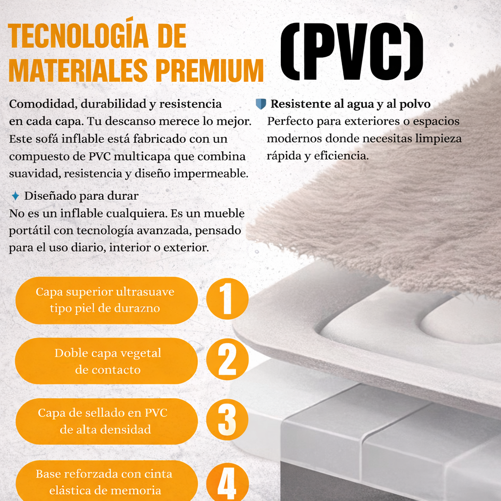 COMBO 3 EN 1: Sofa Inflable Premium + Sillon Inflable + Inflador Manual