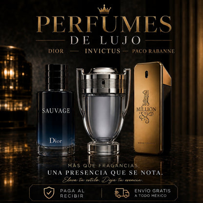 Set de 3 Perfumes de Lujo Masculinos | 1 Million + Invictus + Sauvage