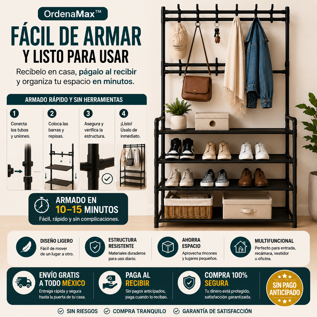 OrdenaMax™ Perchero Closet Multifuncional 4 Niveles