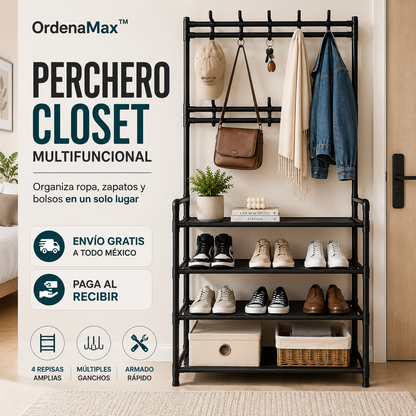 OrdenaMax™ Perchero Closet Multifuncional 4 Niveles