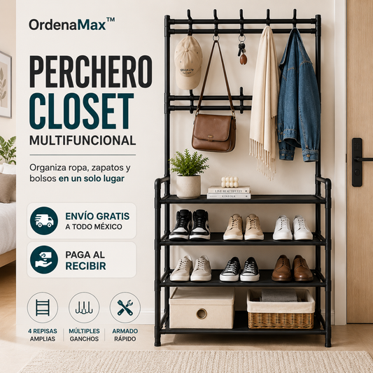 OrdenaMax™ Perchero Closet Multifuncional 4 Niveles
